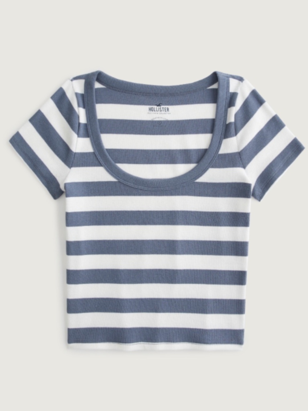Blue Striped Ribbed Scoop Baby Tee Hollister